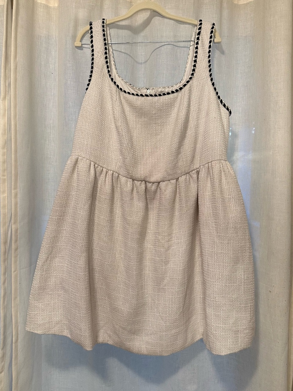 CIDER White Tweed Cotton Square Neck Sleeveless Mini Dress Plus 1XL Feminine